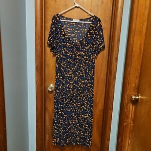 Navy Floral Midi Dress